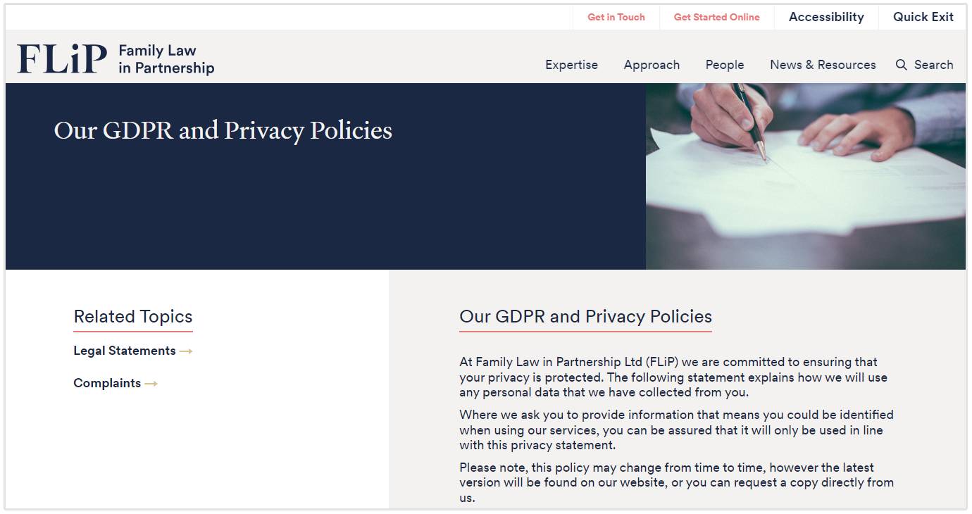 página de política de privacidade
